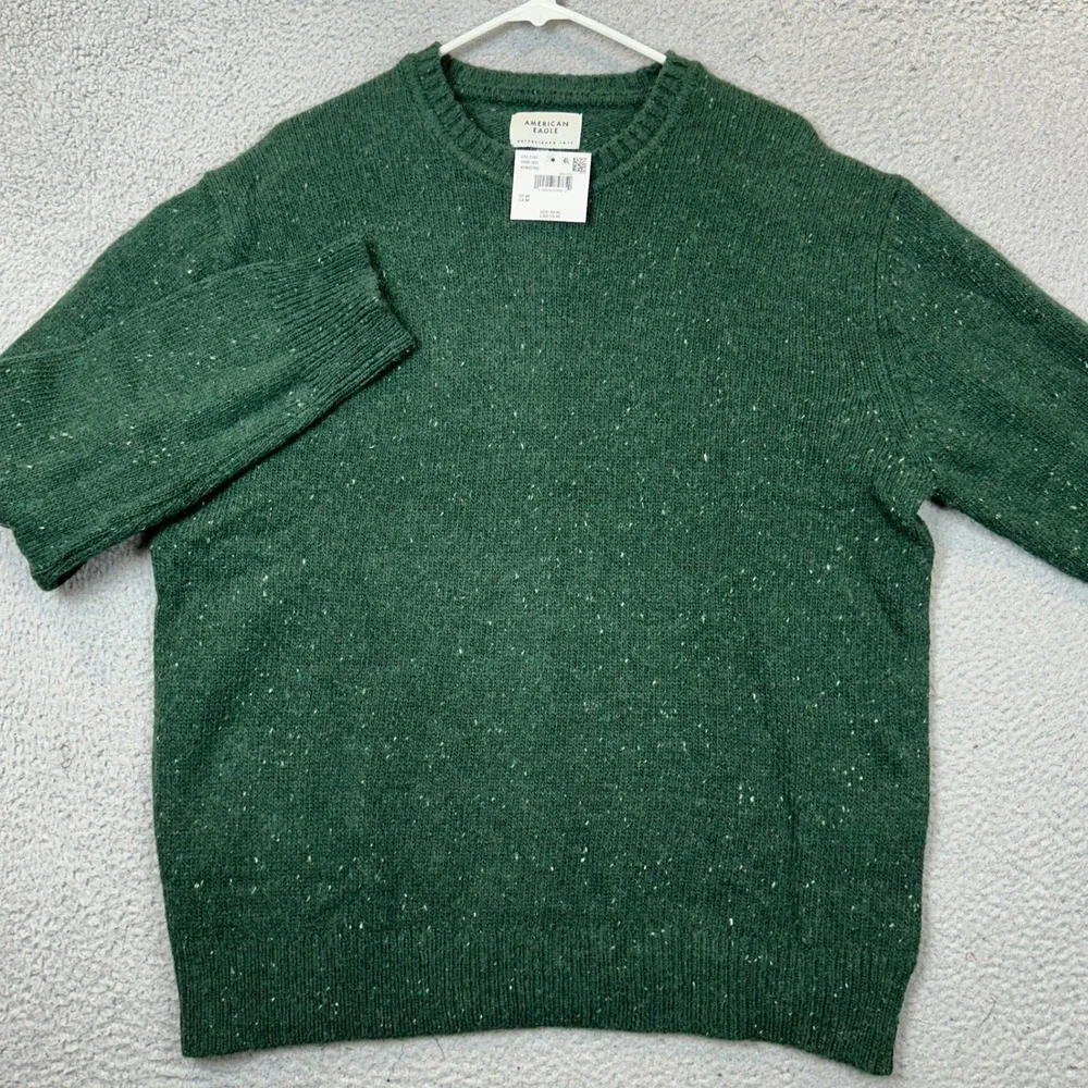 NEW American Eagle Sweater Mens Medium Crew Neck Green Donegal Fleck Wool Blend
